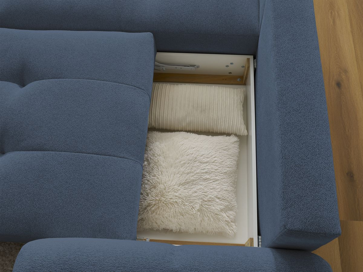 Bobochic Roxelane Ecksofa mit Schlaffunktion und Bettkasten 258 × 150 cm Melange-Stoff Dunkelblau Ecke links