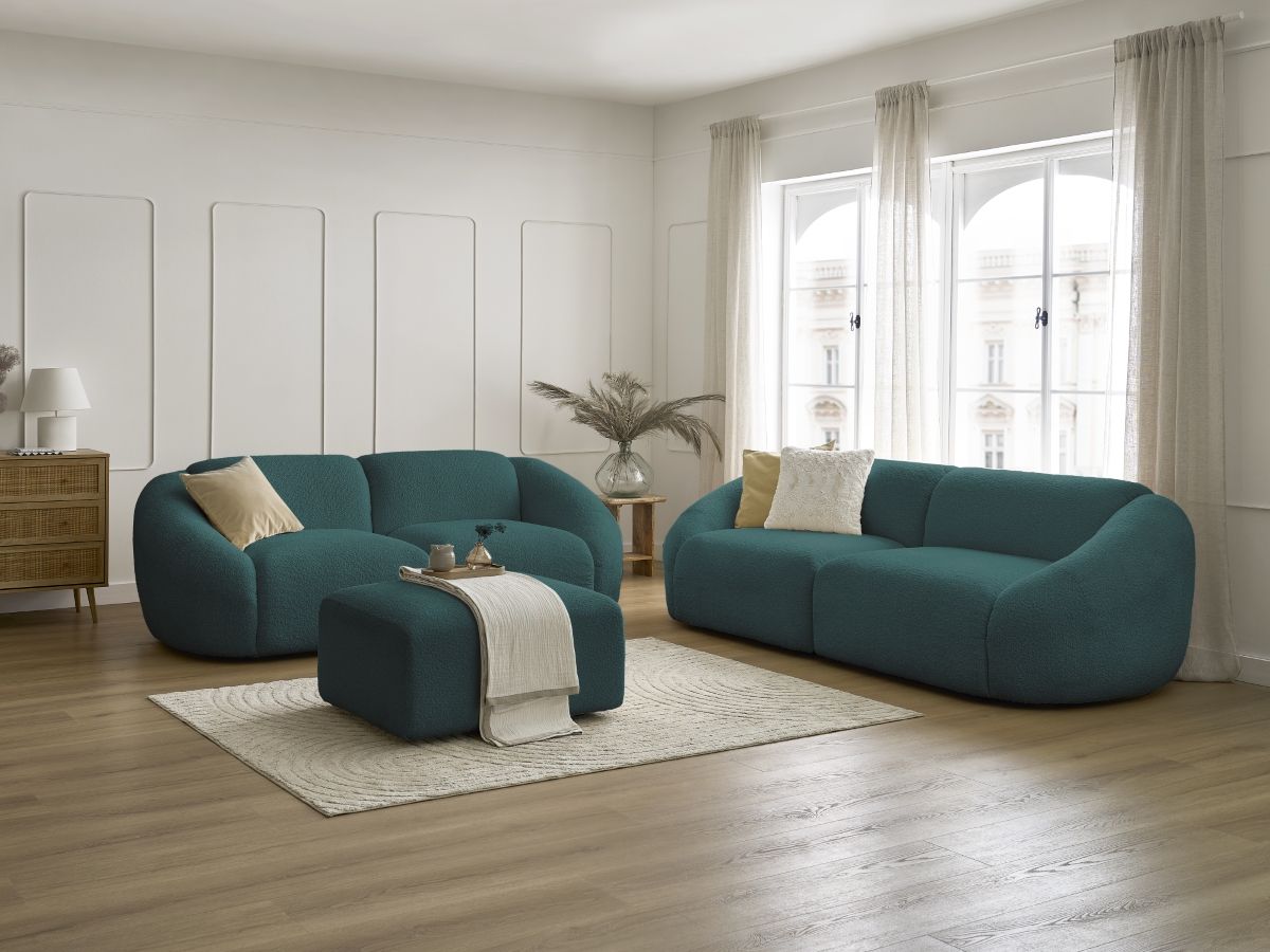 Bobochic Tina Sofa 6-Sitzer mit Pouf Bouclé-Stoff Hellblau
