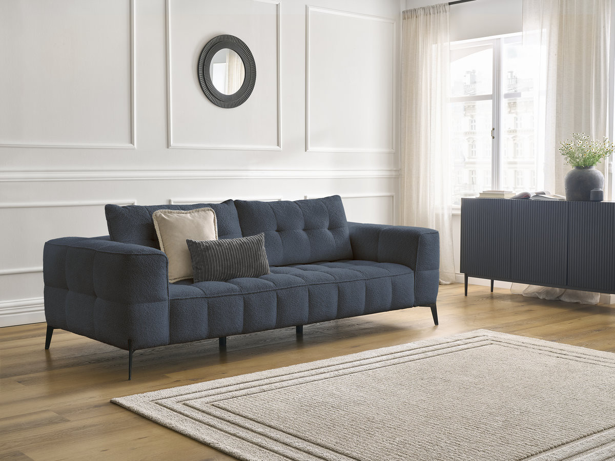 Bobochic Anis Sofa 3-Sitzer Bouclé-Stoff Dunkelblau