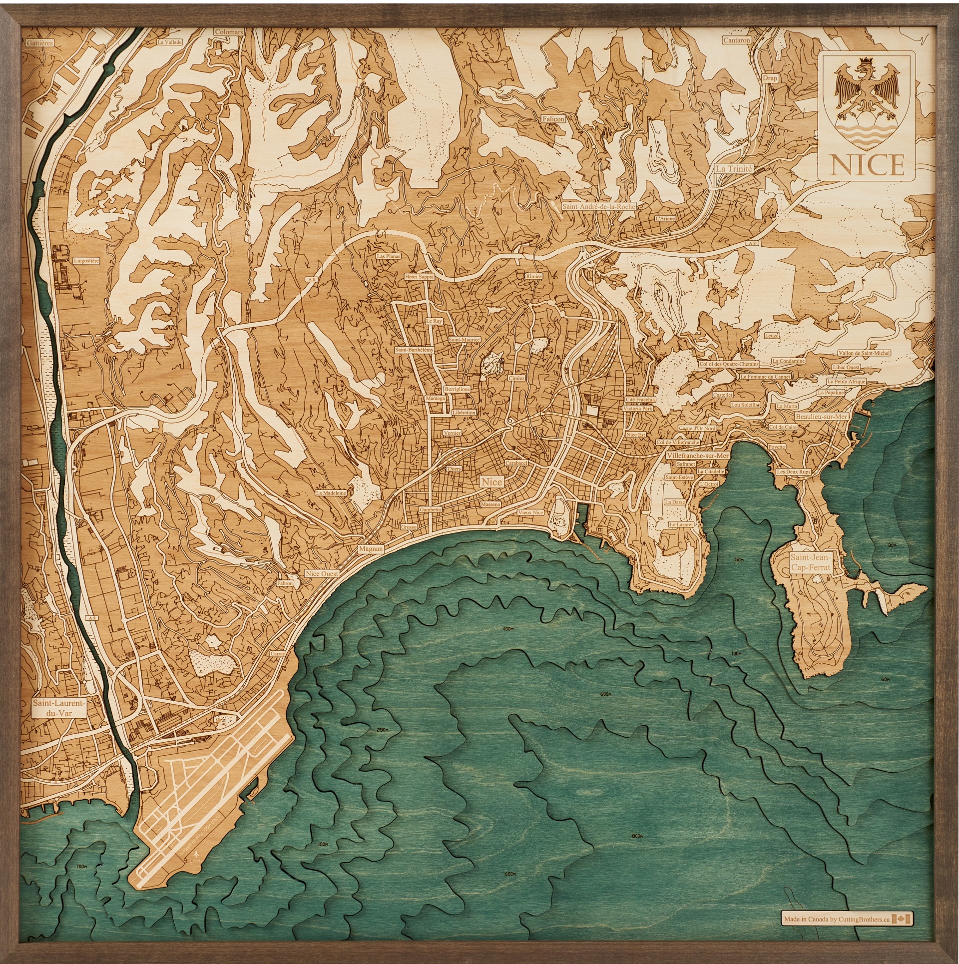 Cutting Brothers 3D Holz-Wandkarte Nizza 81 x 61 moebelfaktor