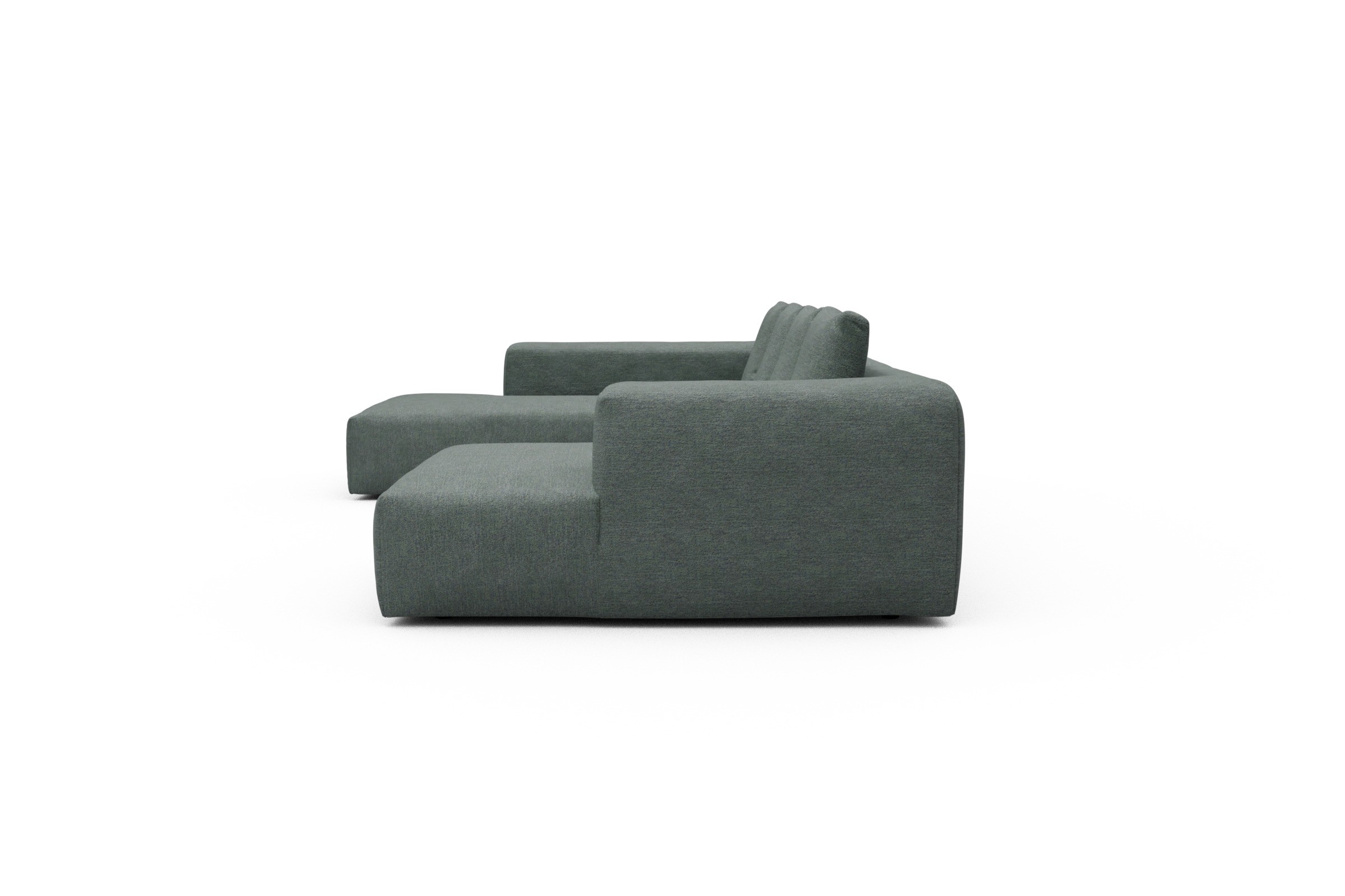 Wohnlandschaft Fred Relax-Ecke links mit 2-Sitzer und Chaiselongue rechts Boucle Carreno 770-Cielo-Blue