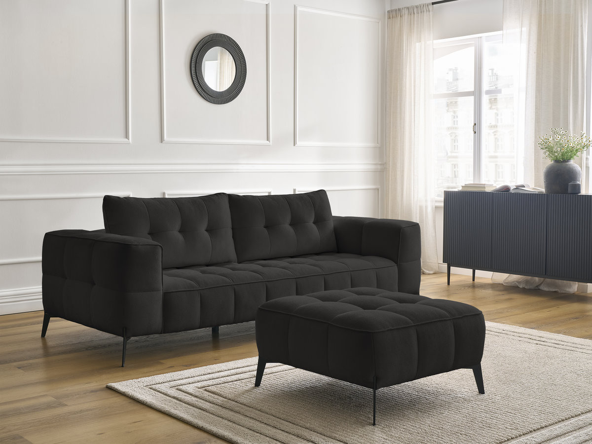 Bobochic Anis Sofa 3-Sitzer mit Pouf Strukturstoff Schwarz
