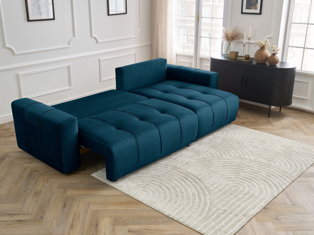 Bobochic Arsene Ecksofa mit Schlaffunktion und Bettkasten 288 × 148 cm Samt Blau