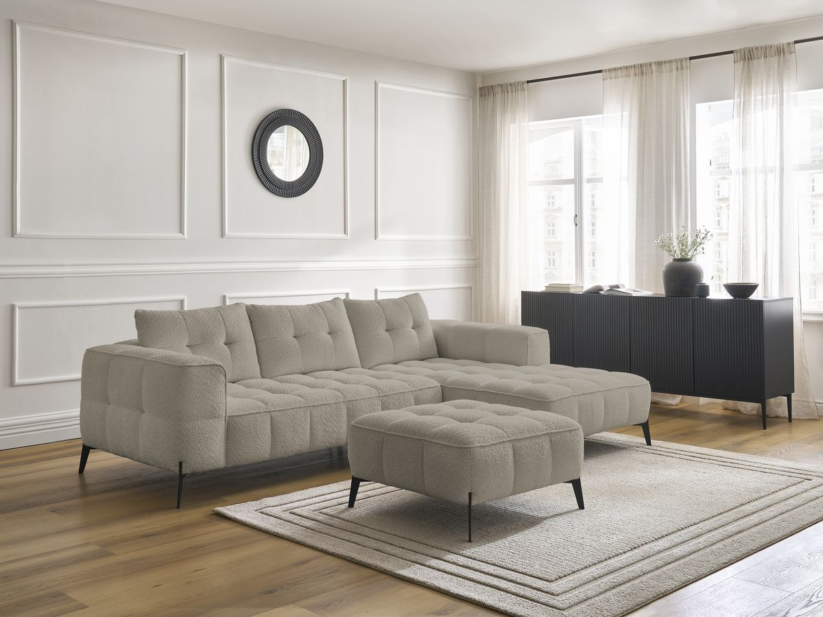 Bobochic Anis Ecksofa mit Pouf Bouclé-Stoff Taupe Ecke rechts