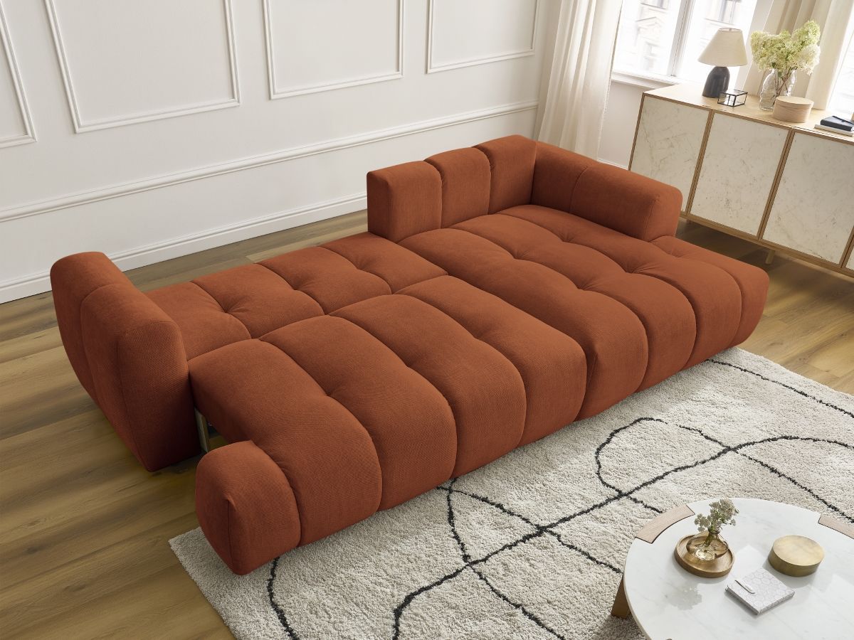 Bobochic Fuji Ecksofa mit Schlaffunktion und Bettkasten 292 × 160 cm Stoff Orange Ecke rechts