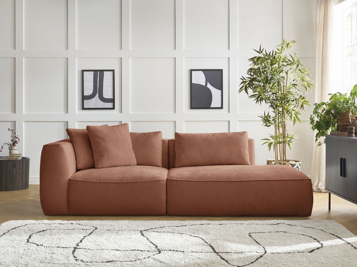 Bobochic Leopold Sofa 3-Sitzer Strukturstoff Orange Armlehne links