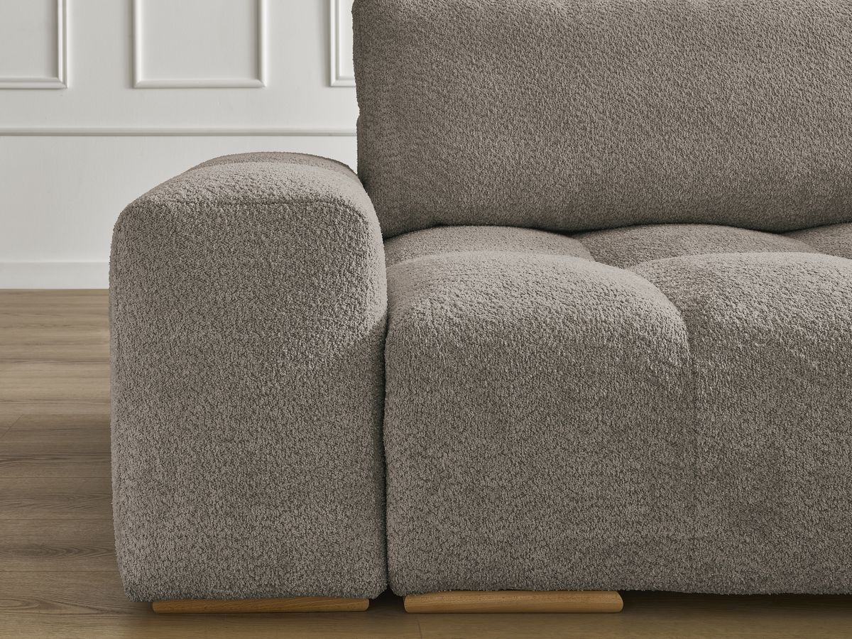 Bobochic Anakin Sofa 3-Sitzer mit Pouf, 2 Kissen Bouclé-Stoff Braun