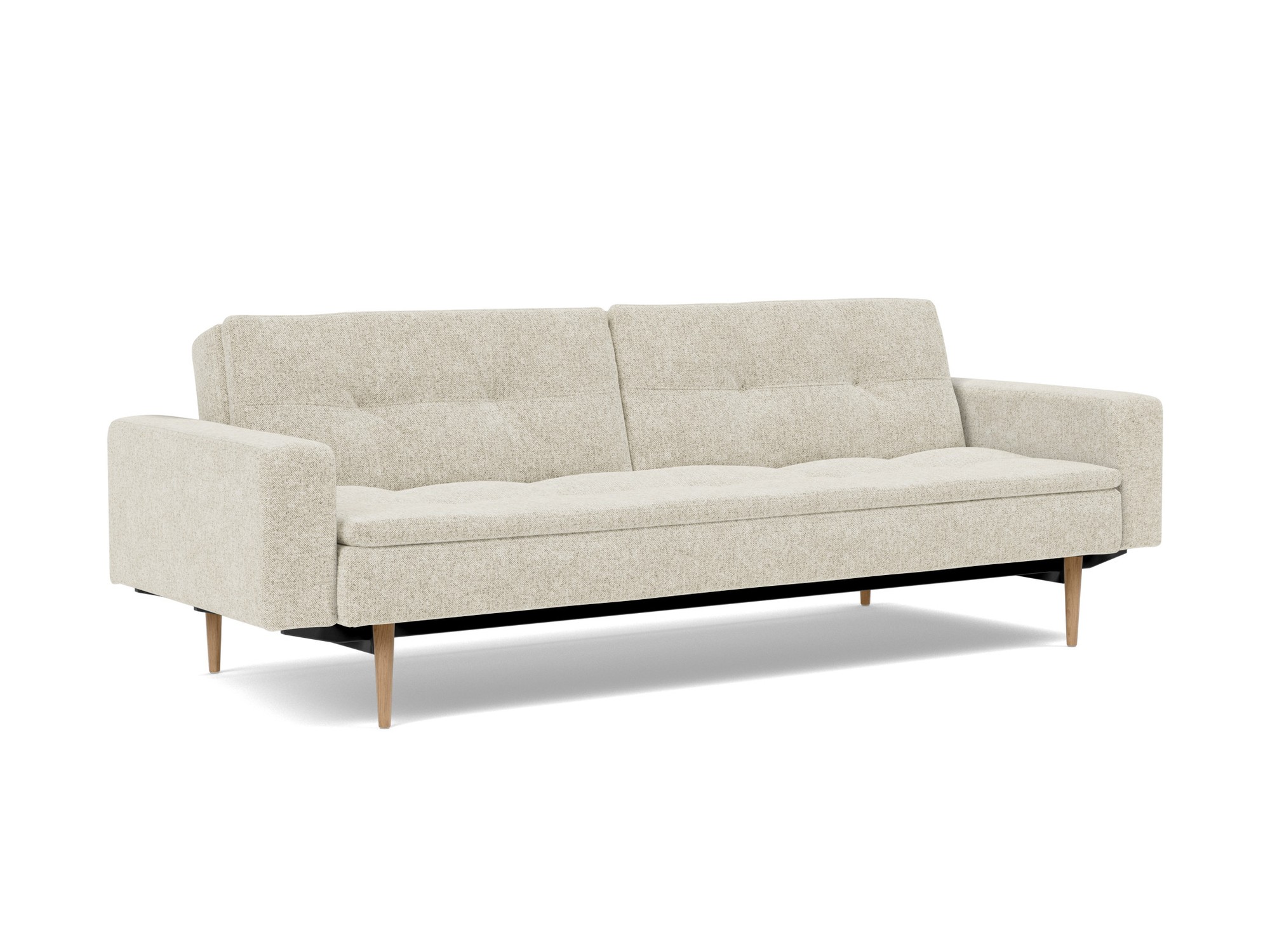 Schlafsofa Dublexo mit Armlehnen Strukturierter Stoff Taura 357-Off-White Beine Styletto Eiche hell