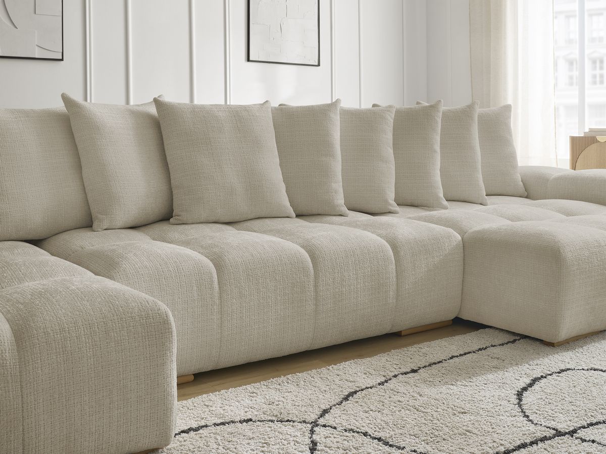 Bobochic Anakin Wohnlandschaft mit Pouf, 10 Kissen Strukturstoff Beige