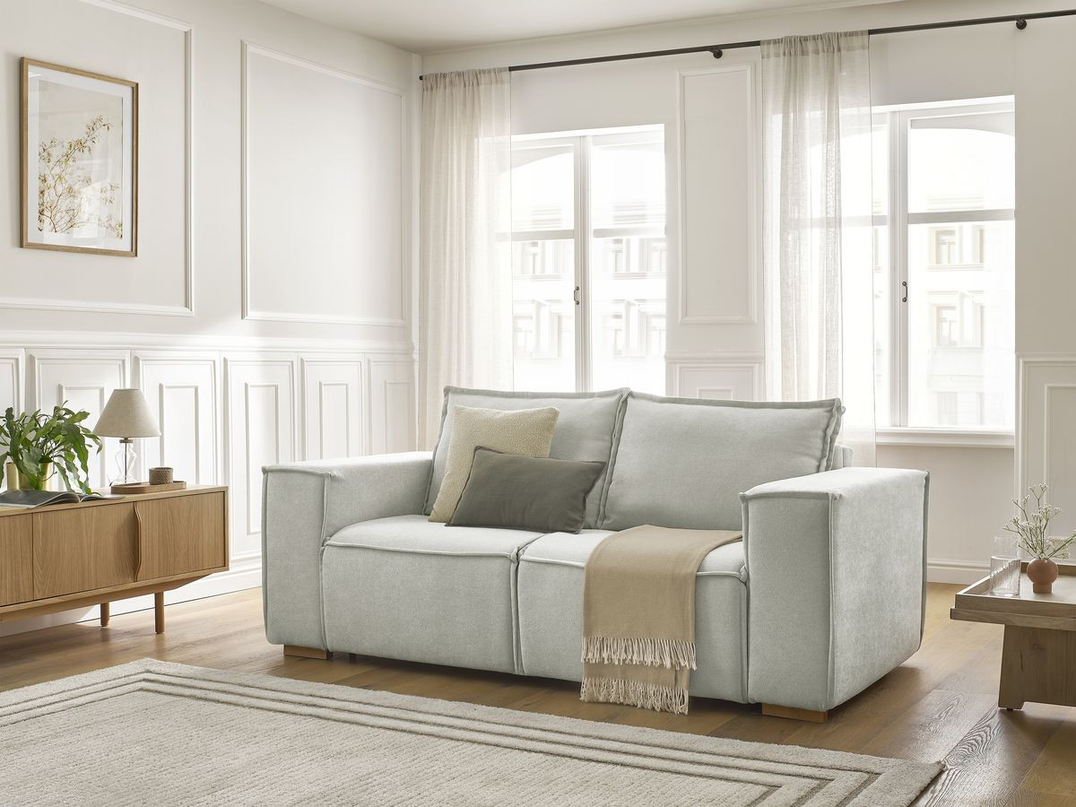 Bobochic Chelsea Schlafsofa 3-Sitzer Strukturstoff Hellgrau, Liegefläche 160 × 200 cm