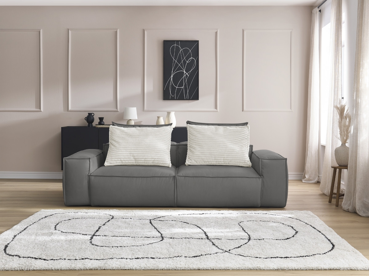 Bobochic Boheme Sofa 3-Sitzer Kunstleder Dunkelgrau