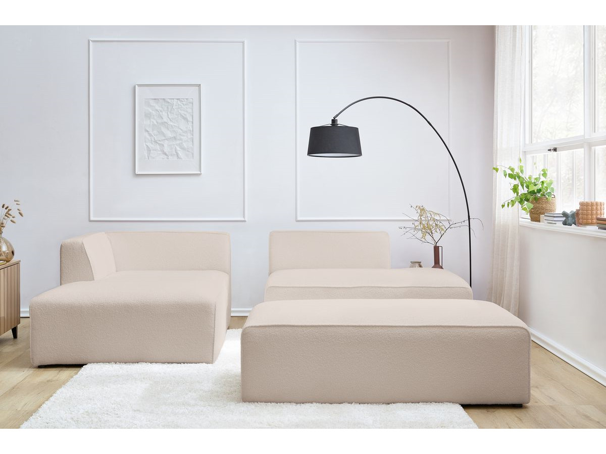 Bobochic Megeve Ecksofa mit Schlaffunktion und Pouf Bouclé-Stoff Beige Ecke links