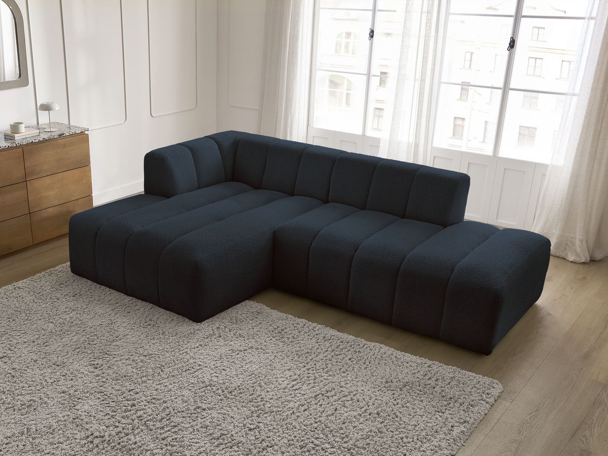 Bobochic Annecy Ecksofa Bouclé-Stoff Dunkelblau Ecke links