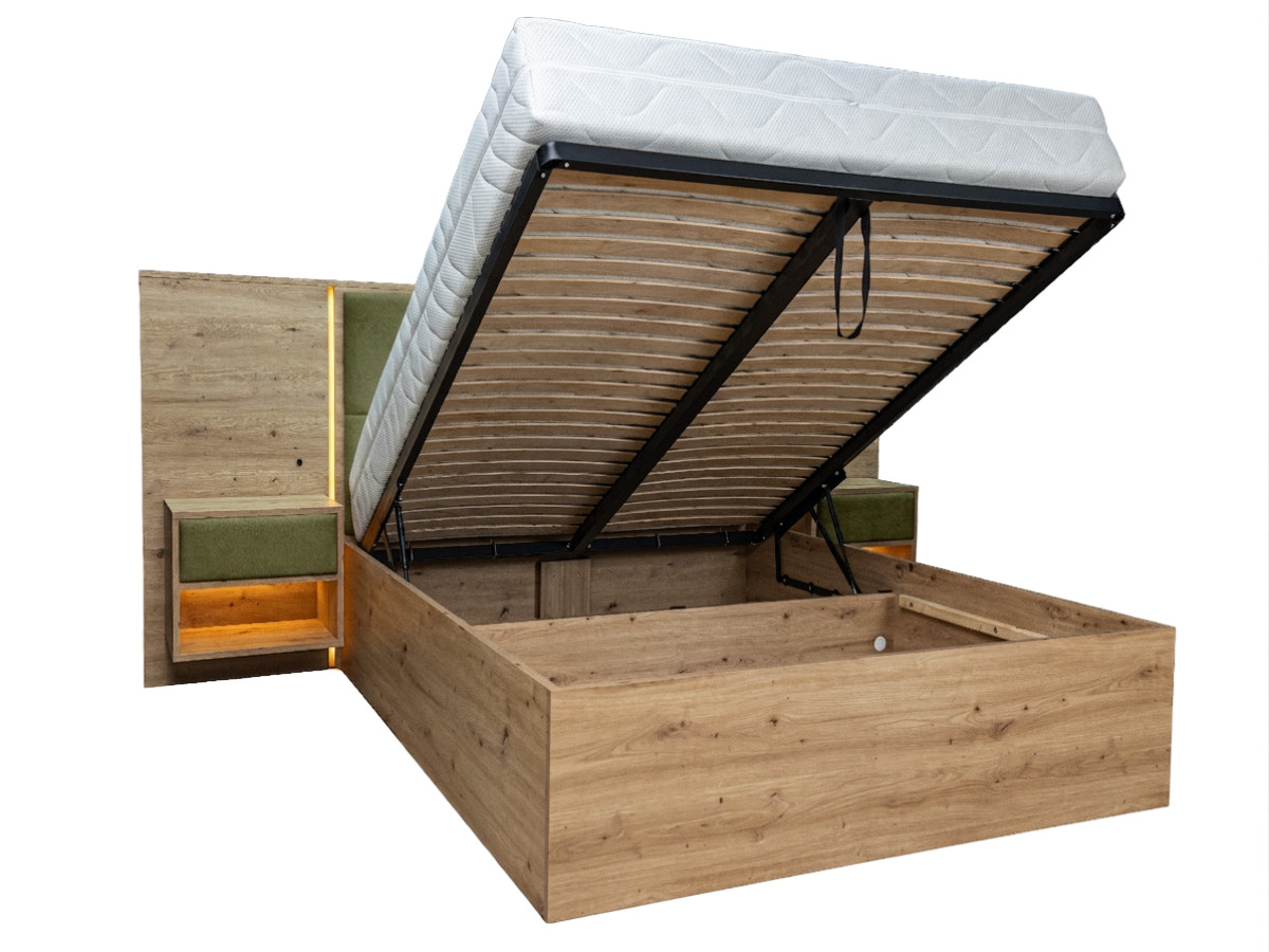 Bobochic Ryokan Polsterbett mit Bettkasten Strukturstoff Dunkelgrün, Liegefläche 140 × 190 cm