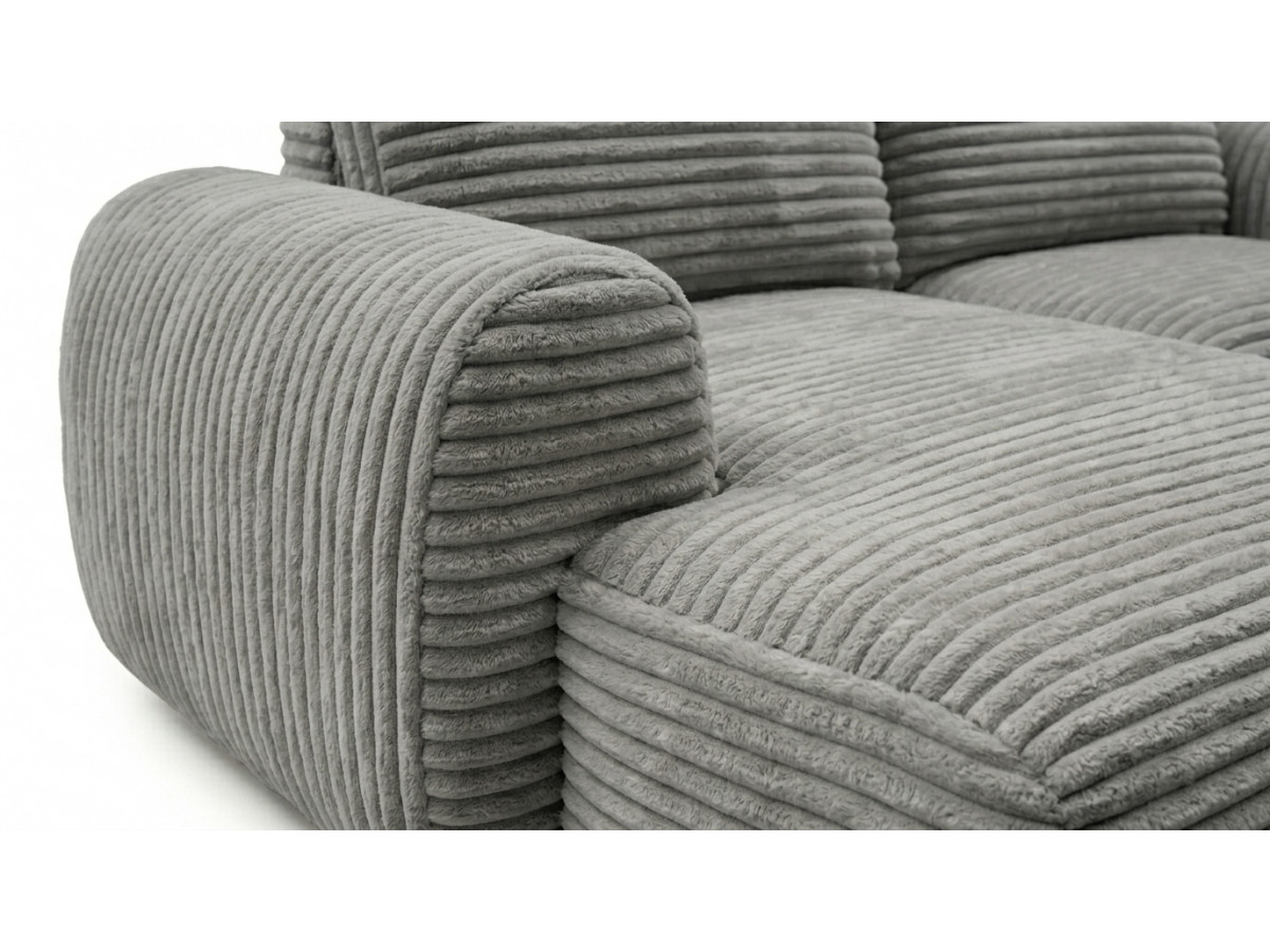 Bobochic Lucien Ecksofa mit Schlaffunktion und Bettkasten Breitcord weich Hellgrau Ecke links