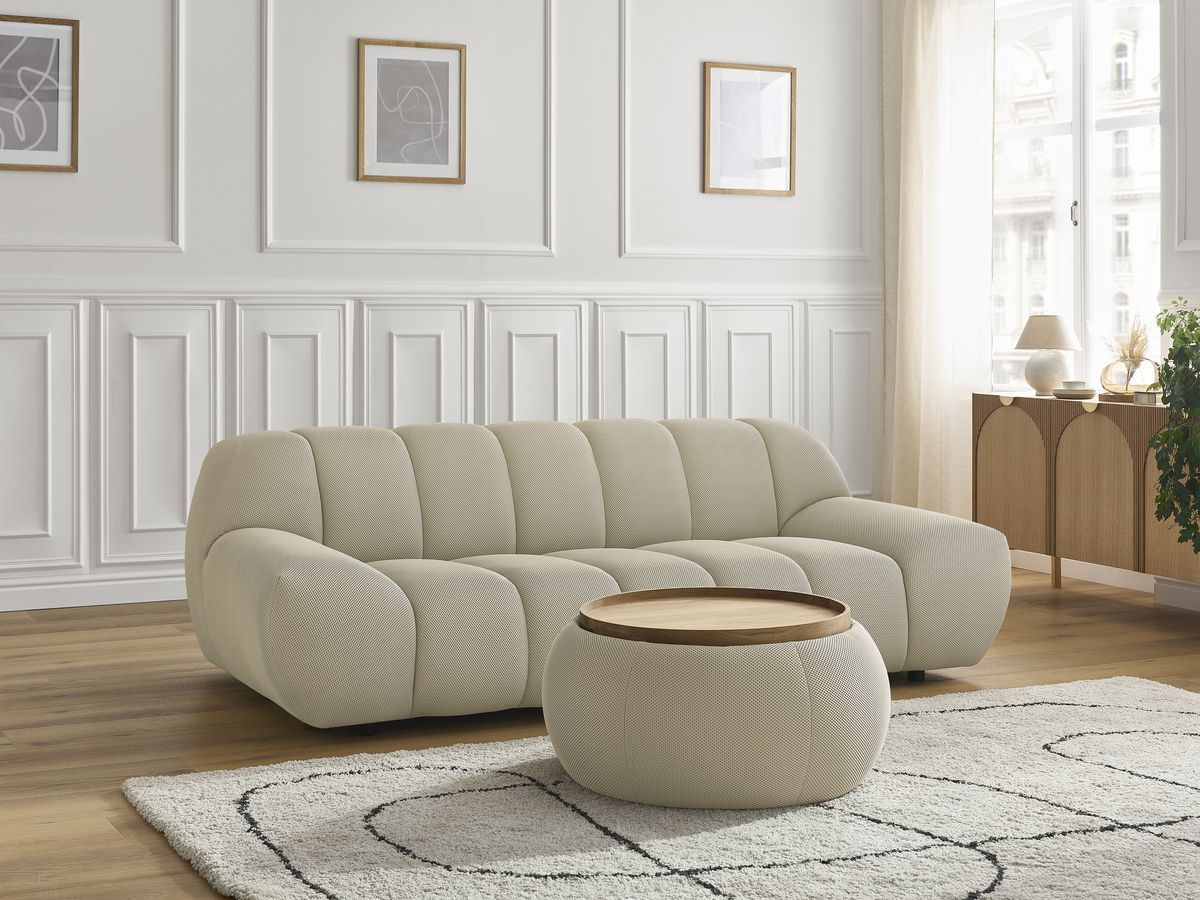 Bobochic Hayden Sofa 2-Sitzer mit Pouf Mesh-Stoff Beige