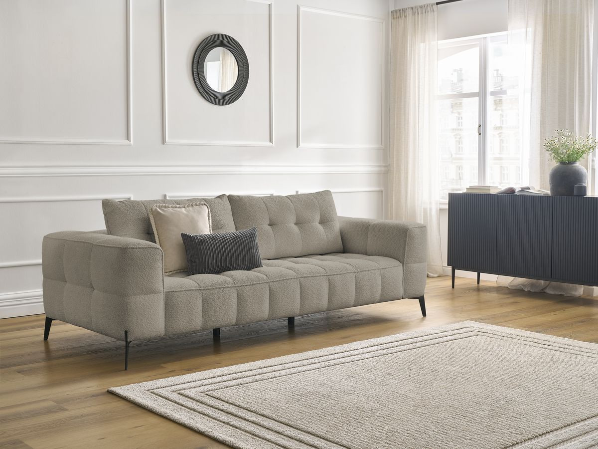 Bobochic Anis Sofa 3-Sitzer Bouclé-Stoff Taupe
