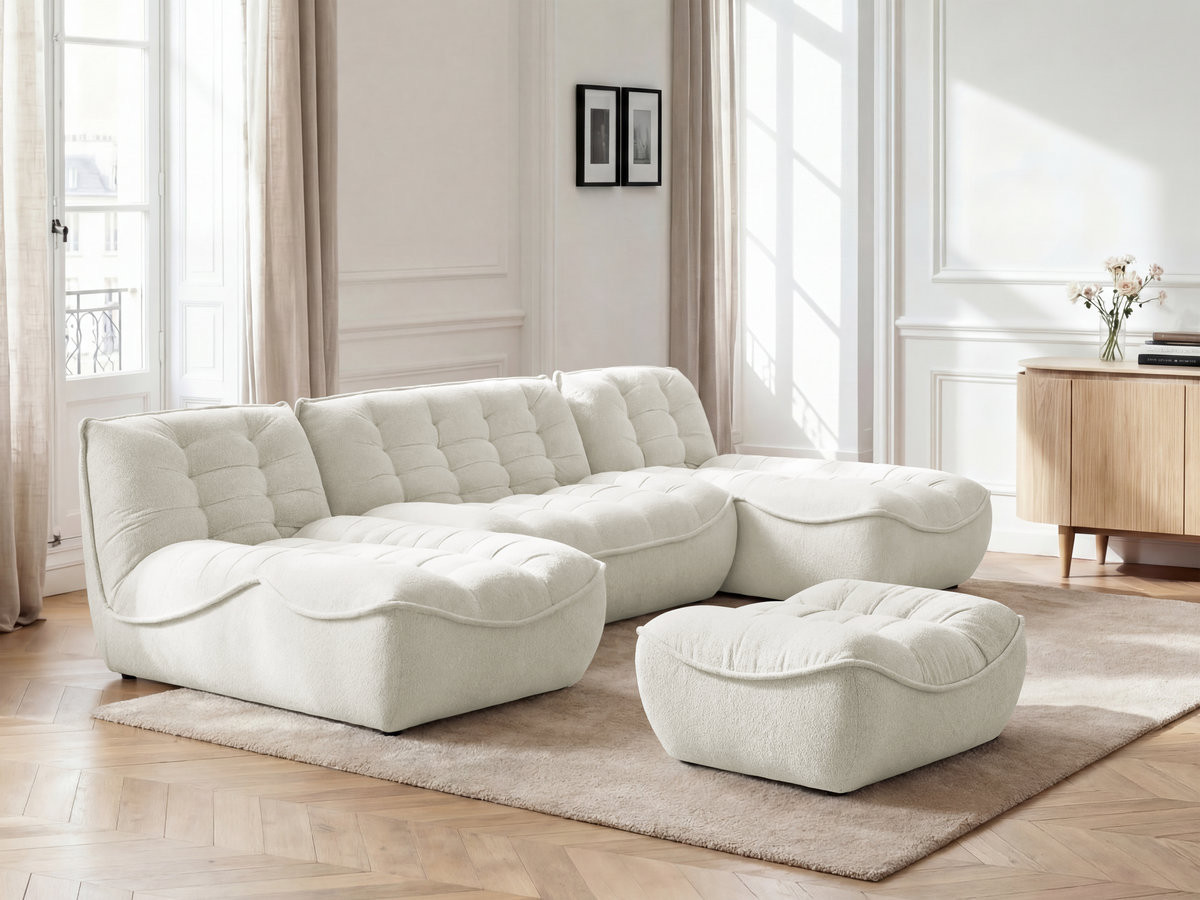 Bobochic Serena Wohnlandschaft mit Pouf Melange-Stoff Weiß