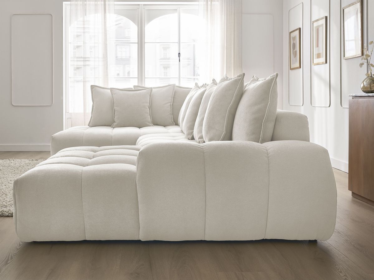 Bobochic Everest Wohnlandschaft, 14 Kissen Strukturstoff Weiß Ecke rechts
