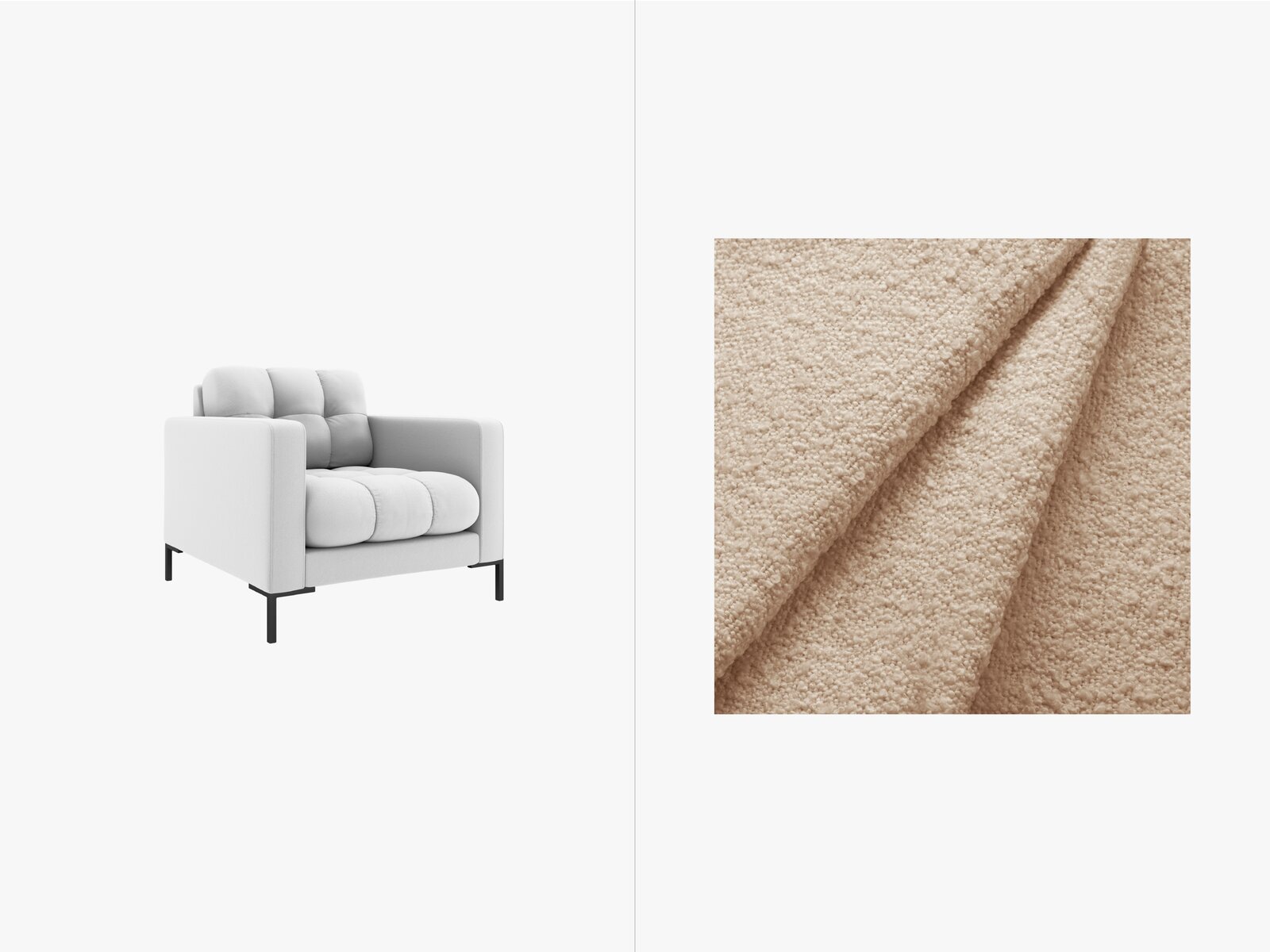 Micadoni Sessel Mamaia 1-Sitzer Boucle Baloo Beige schwarze Beine