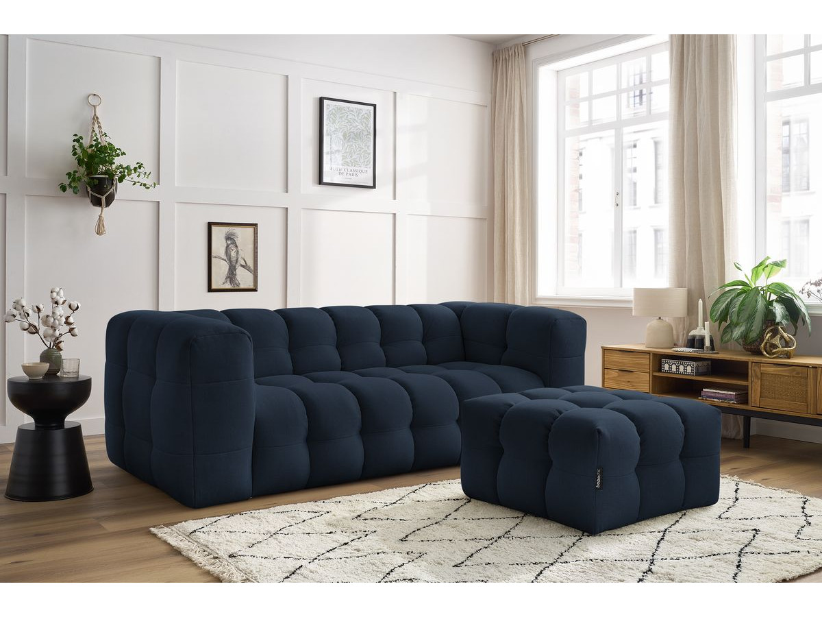 Bobochic Cloud Schlafsofa 3-Sitzer mit Pouf Stoff Dunkelblau