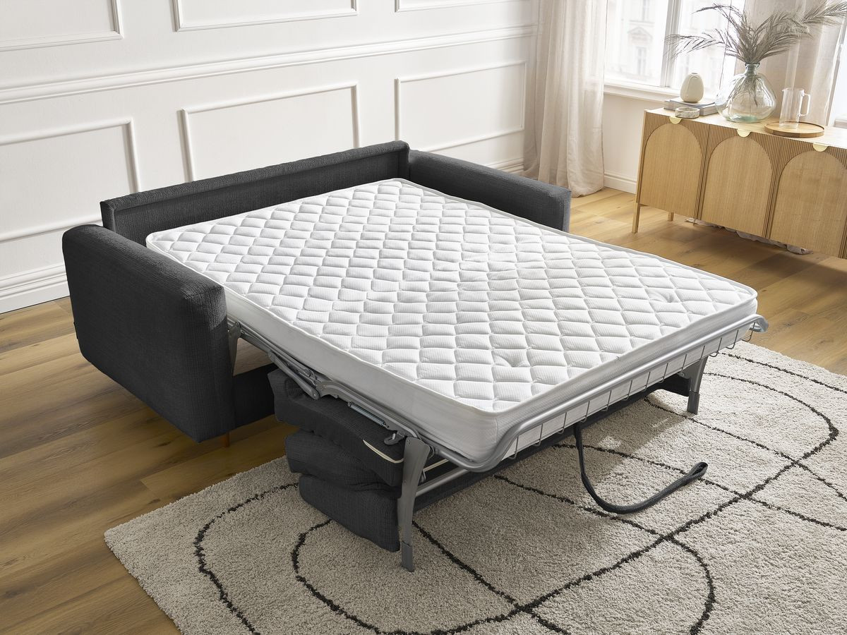 Bobochic Cocoone Schlafsofa 3-Sitzer Strukturstoff Schwarz, Liegefläche 140 × 200 cm