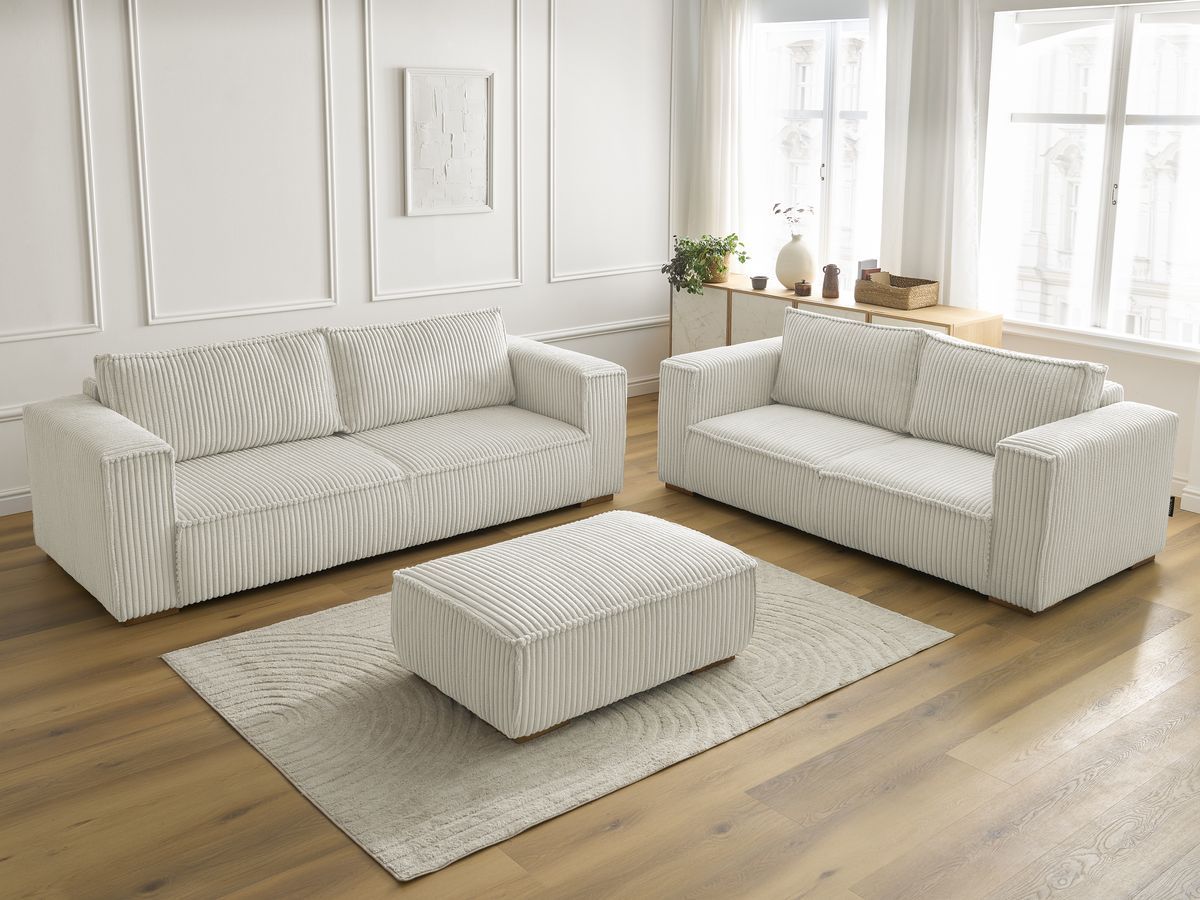 Bobochic Chelsea Sofa 6-Sitzer mit Pouf Breitcord weich Beige