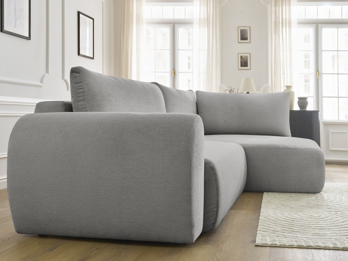 Bobochic Lucien Ecksofa mit Schlaffunktion und Bettkasten 296 × 198 cm Stoff Hellgrau Ecke rechts