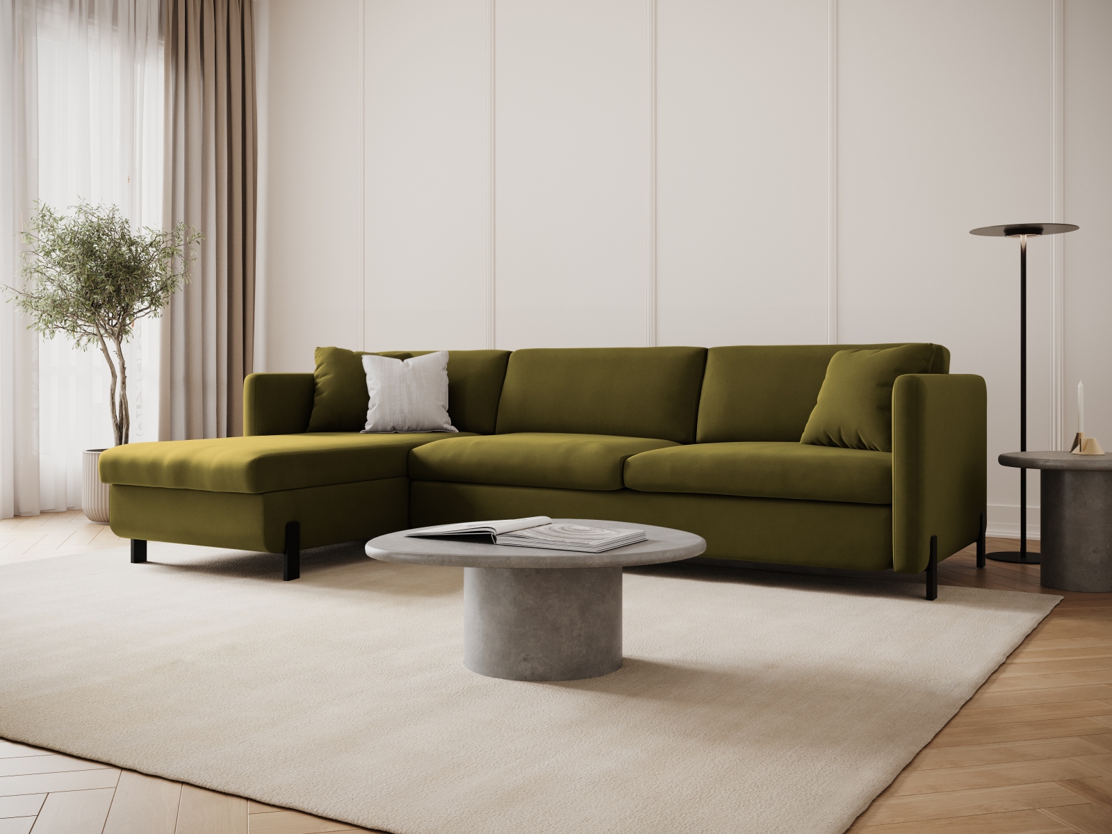 Micadoni Schlaf-Ecksofa Gloria 4-Sitzer Links Samt Grün 205x140