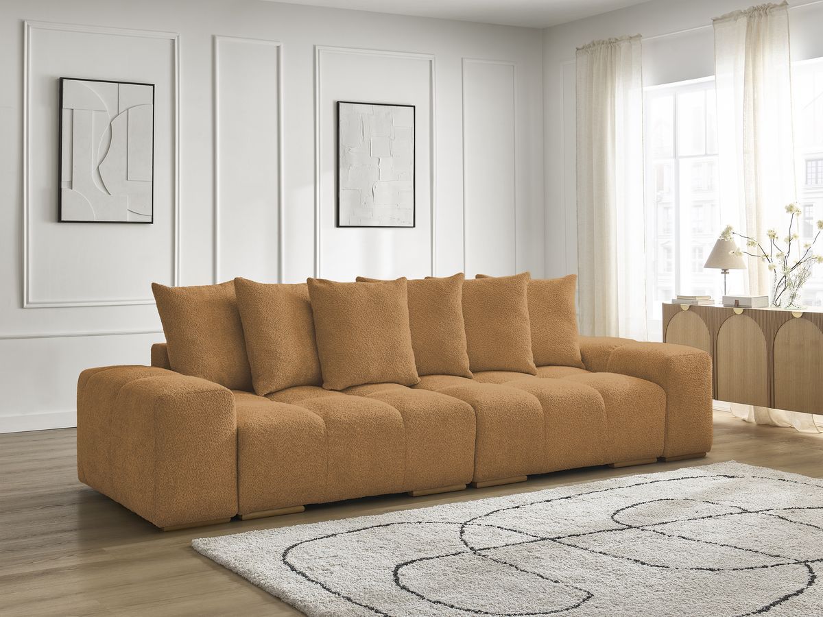 Bobochic Anakin Sofa 3-Sitzer, 6 Kissen Bouclé-Stoff Gelb
