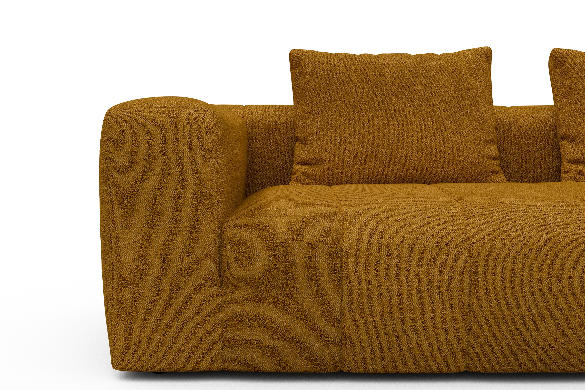 Ecksofa Hugo 2,5-Sitzer Armlehne links mit Chaiselongue Boucle-Ochre