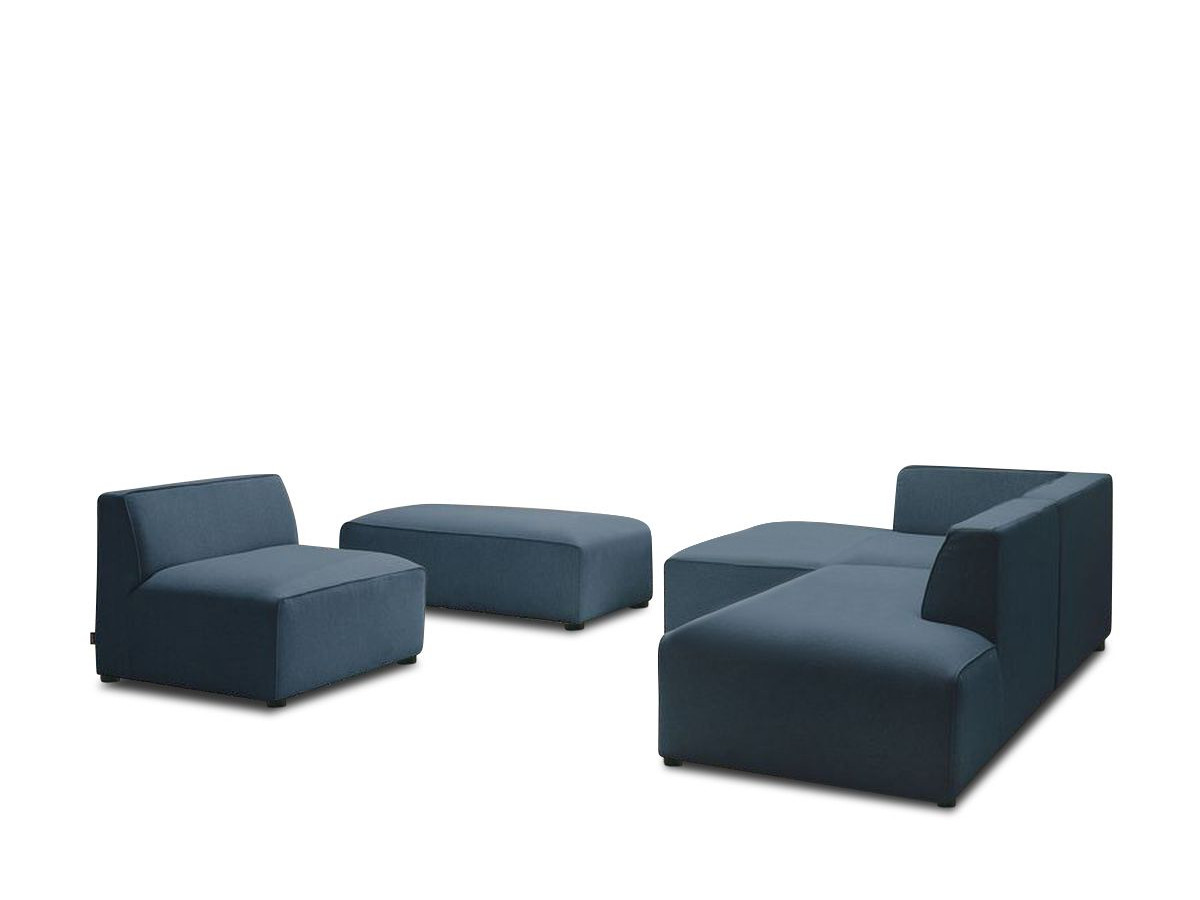 Bobochic Megeve Ecksofa mit Pouf Melange-Stoff Dunkelblau Ecke links