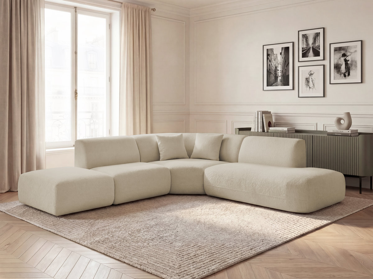 Bobochic Anda Ecksofa 279 × 264 cm Chenille Beige Ecke rechts