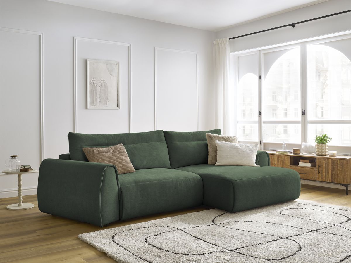 Bobochic Aden Ecksofa 293 × 152 cm Stoff Grün Ecke rechts