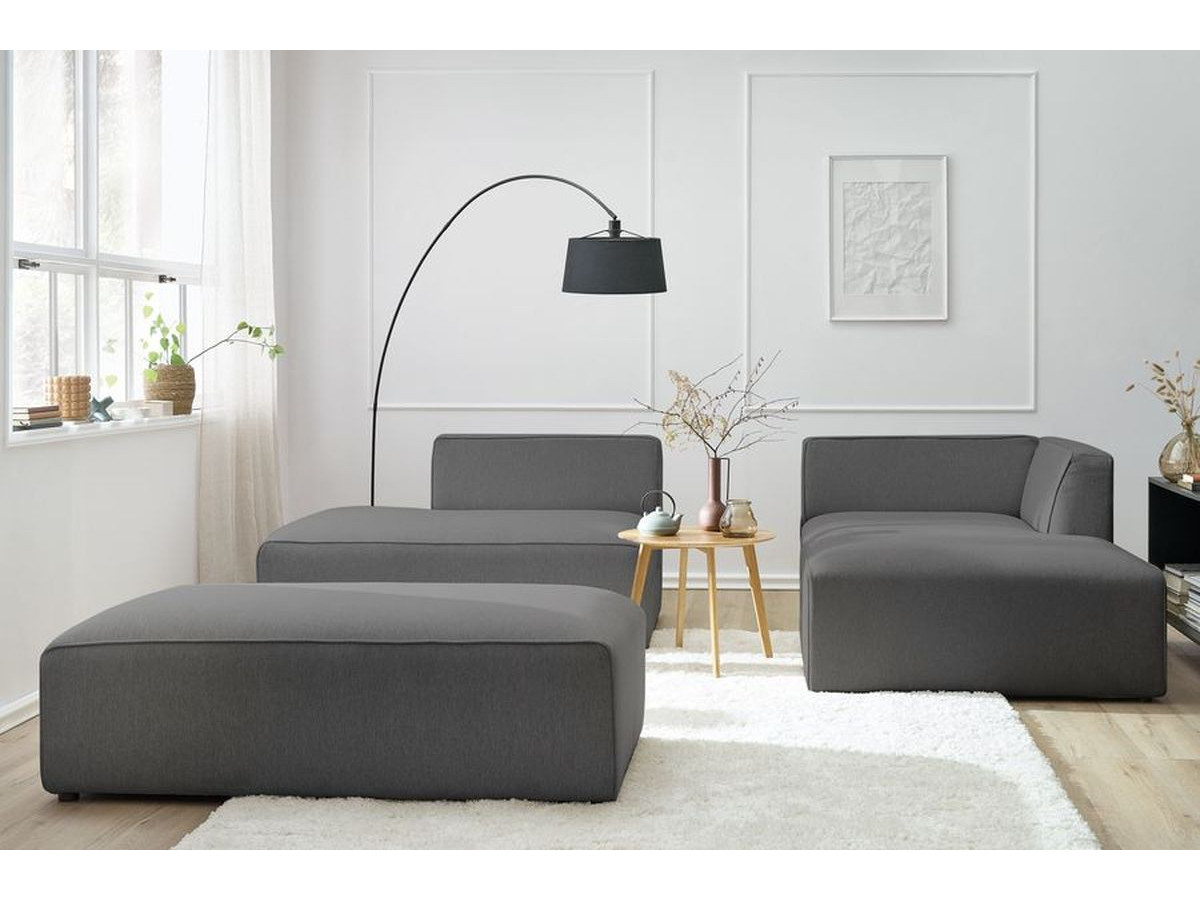 Bobochic Megeve Ecksofa mit Schlaffunktion und Pouf Melange-Stoff Dunkelgrau Ecke rechts