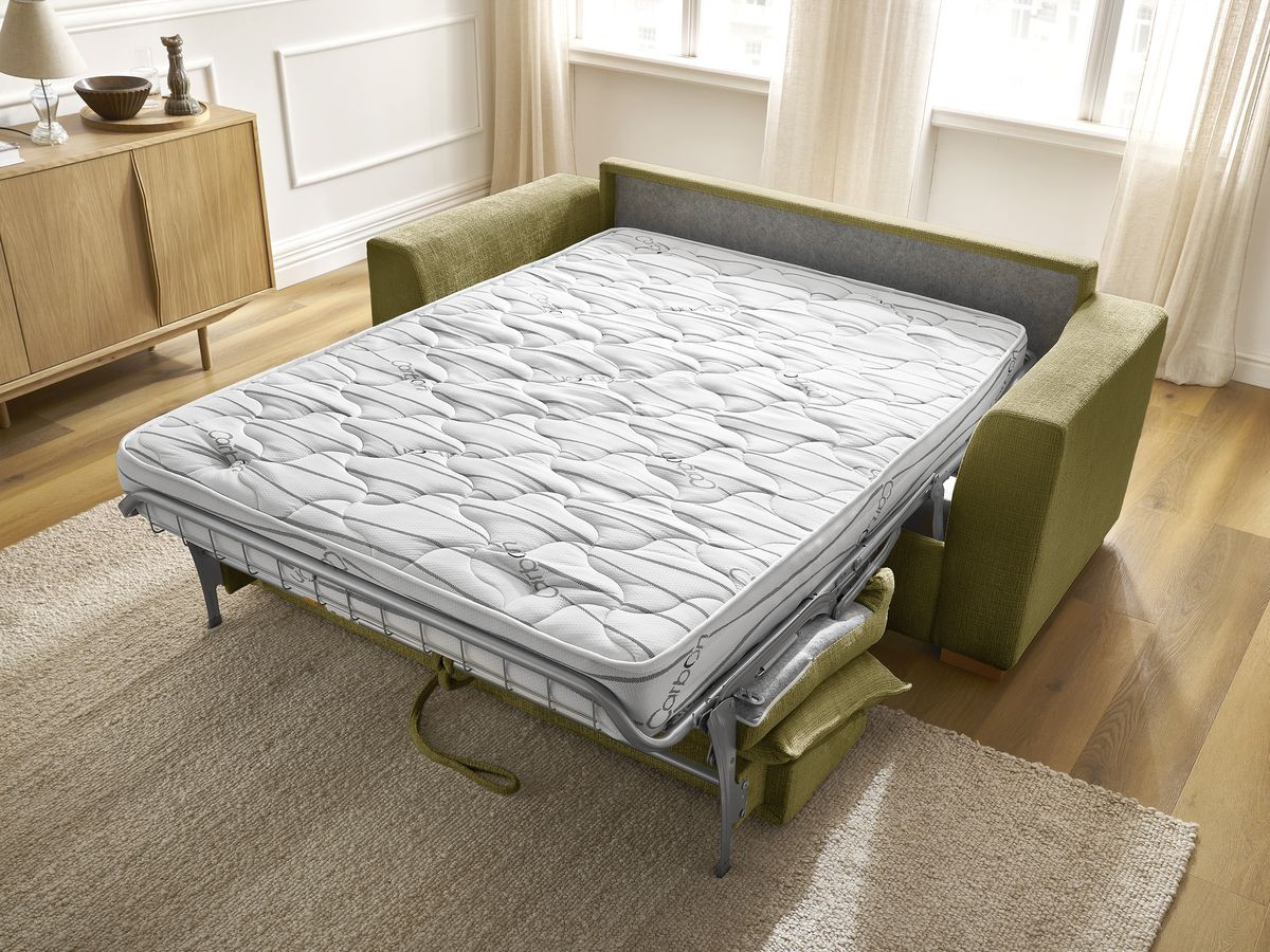 Bobochic Augustin Schlafsofa 3-Sitzer Strukturstoff Grün, Liegefläche 160 × 200 cm