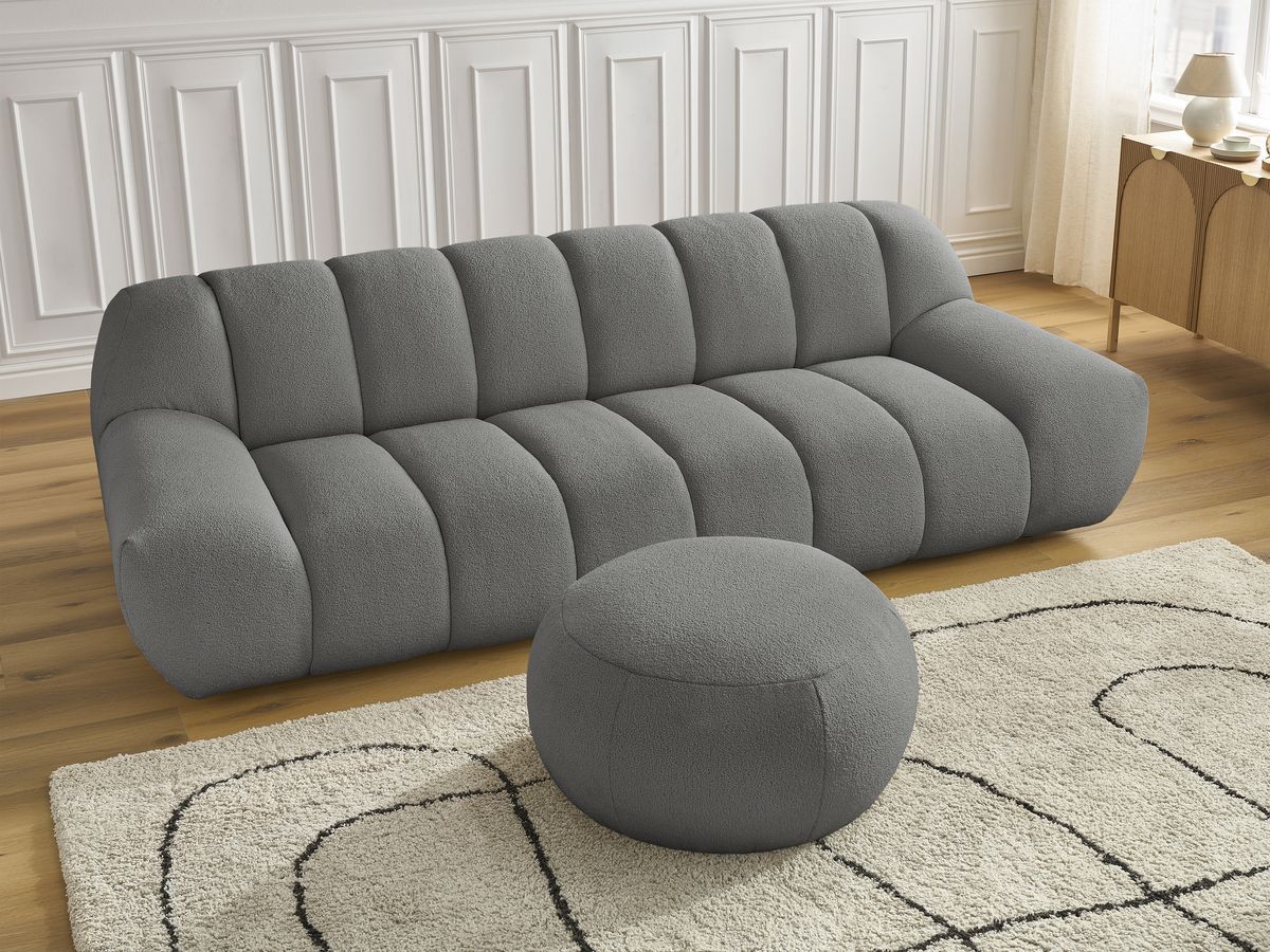 Bobochic Hayden Sofa 4-Sitzer mit Pouf Bouclé-Stoff Dunkelgrau