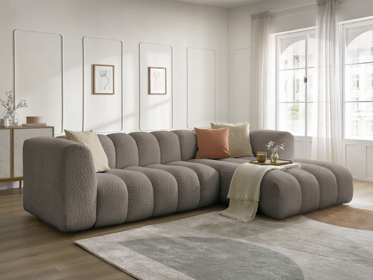 Bobochic Talia Ecksofa Bouclé-Stoff Braun Ecke rechts