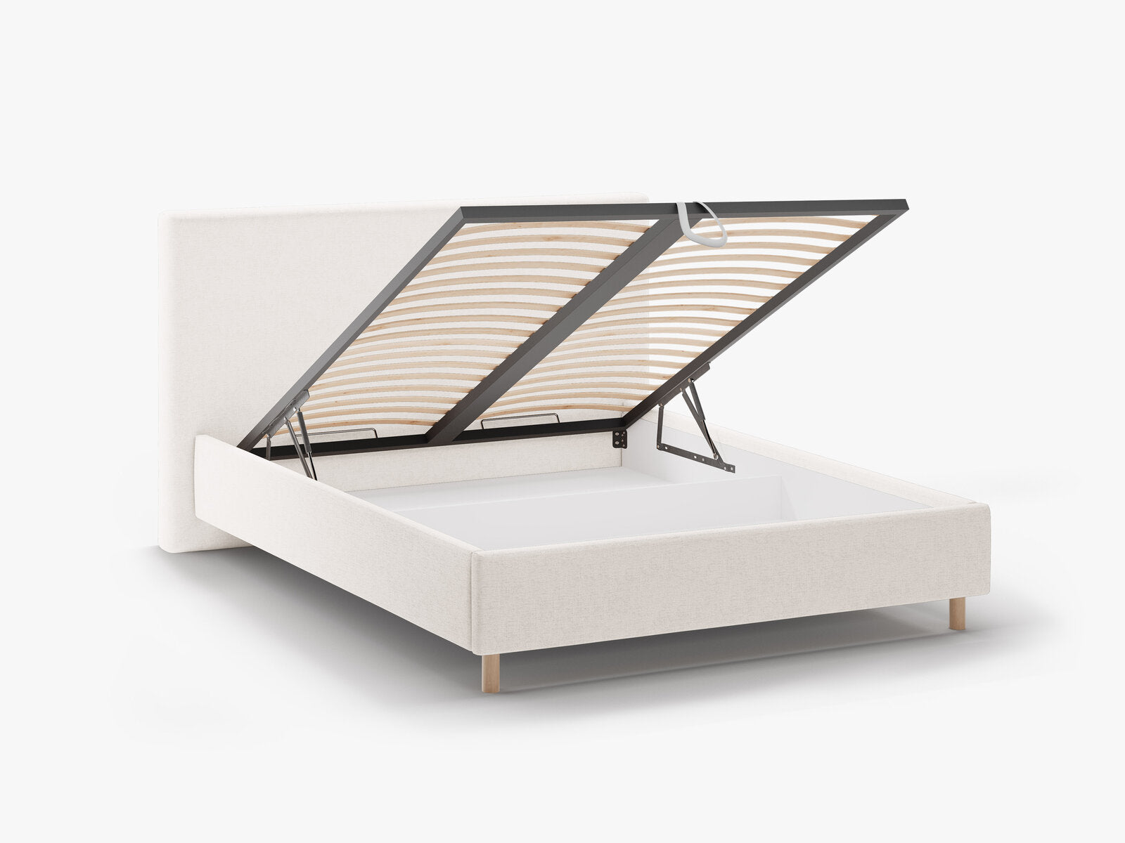 Micadoni Stauraumbett mit Kopfteil Eloise Strukturierter Stoff Moly Helles Beige 180x200