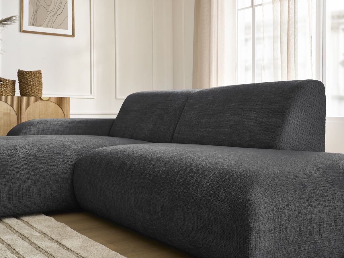 Bobochic Sirius Ecksofa 300 × 170 cm Strukturstoff Schwarz Ecke links