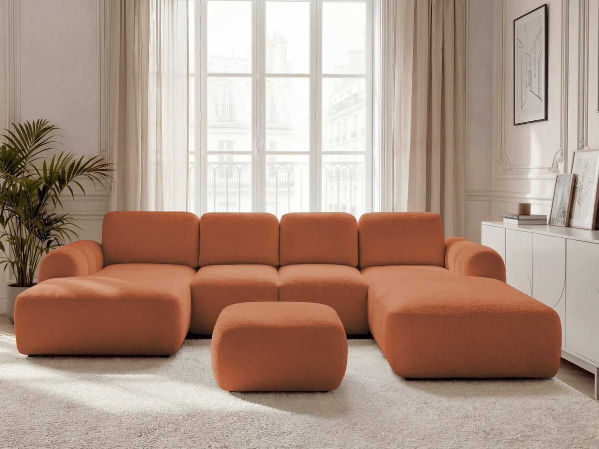 Bobochic Montaigne Wohnlandschaft mit Pouf Bouclé-Stoff Orange Ecke links