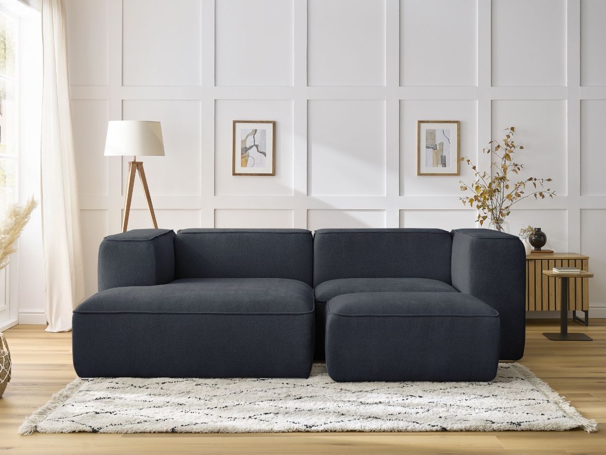 Bobochic Zephyr Ecksofa mit Pouf 260 × 165 cm Strukturstoff Dunkelblau Ecke links