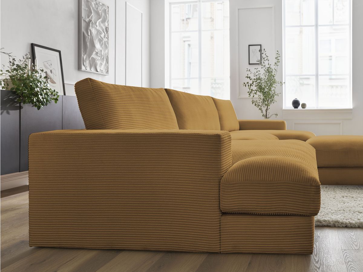 Bobochic Leonard Wohnlandschaft mit Pouf 404 × 159 cm Cordsamt Gelb
