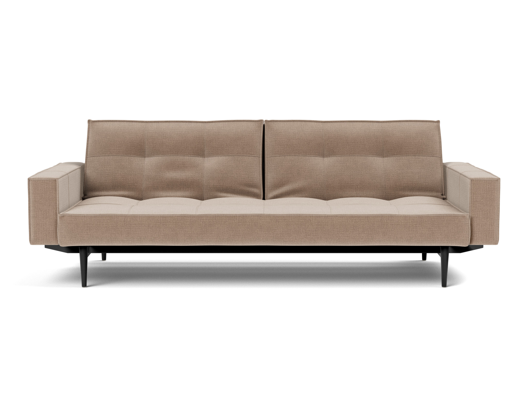 Schlafsofa Splitback mit Armlehnen Chenille Esina 417-Mocha Beine Styletto Eiche schwarz