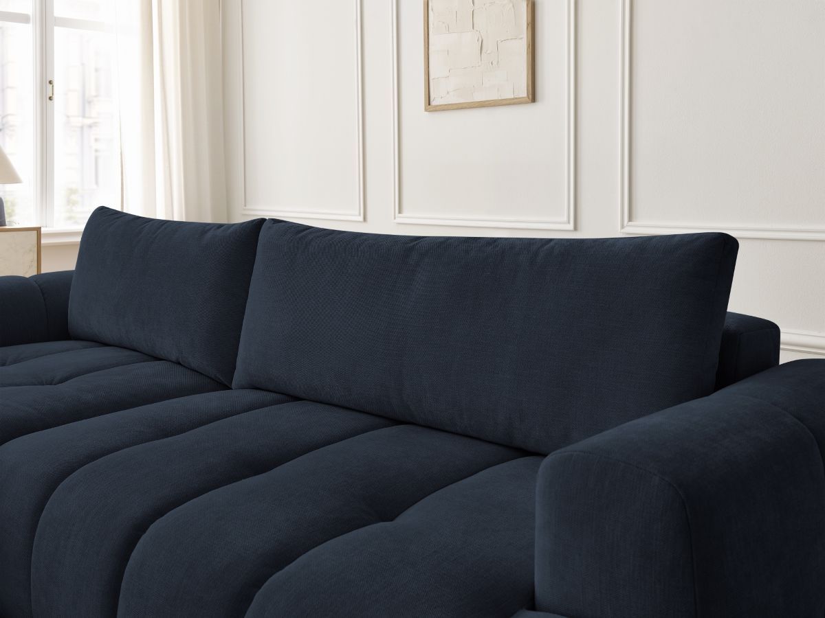 Bobochic Fuji Ecksofa mit Schlaffunktion und Bettkasten und Pouf 292 × 160 cm Stoff Dunkelblau Ecke links