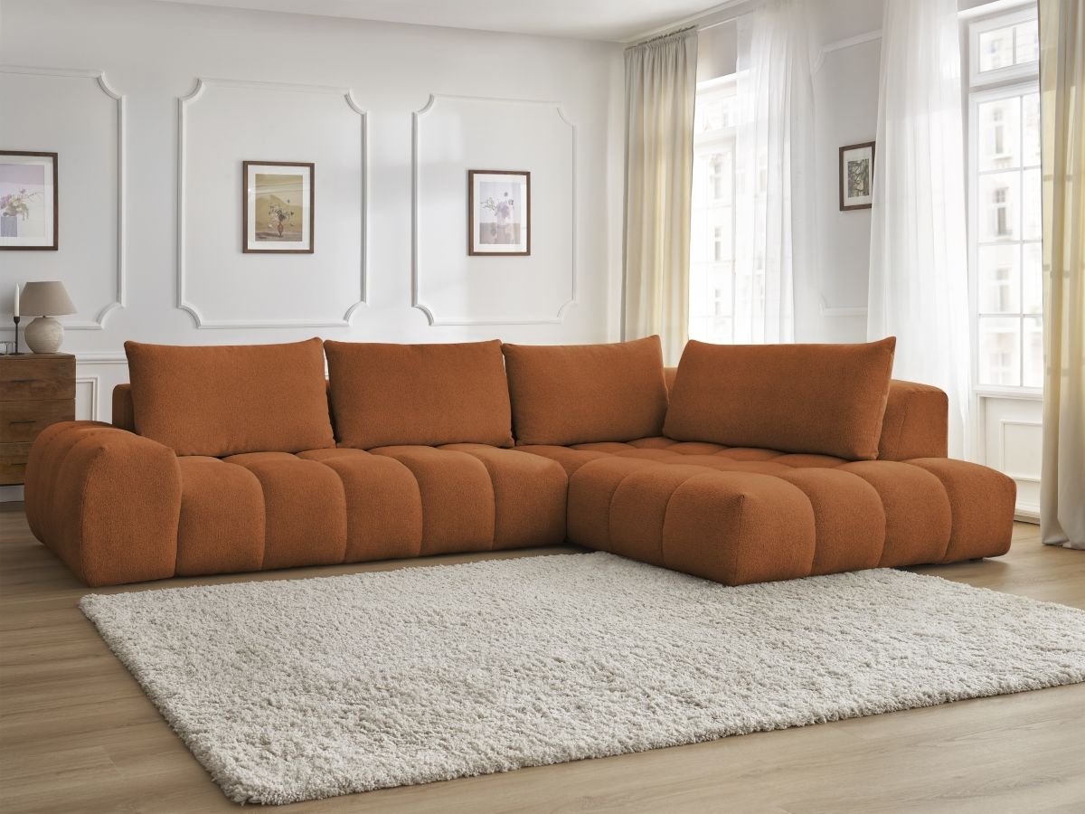 Bobochic Everest Ecksofa, 4 Kissen Melange-Stoff Orange Ecke rechts