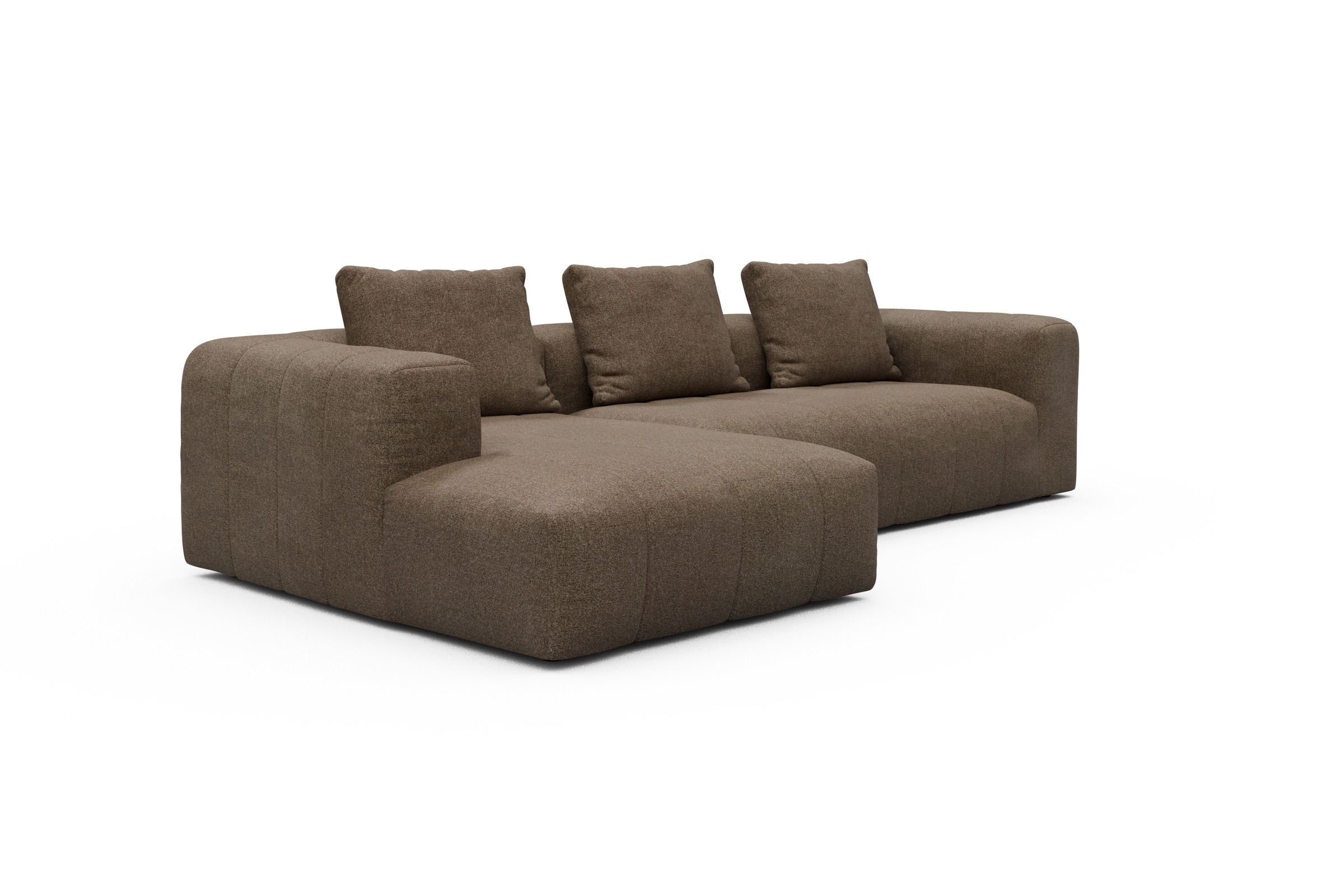 Ecksofa Hugo 2,5-Sitzer Armlehne rechts mit Chaiselongue Aivi-Khaki-Brown