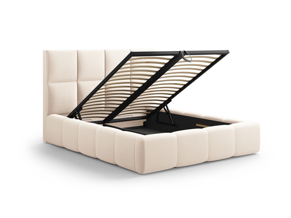 Cosmopolitan Design Stauraumbett mit Kopfteil Livigno 140x200 Samt Bluvel Helles Beige