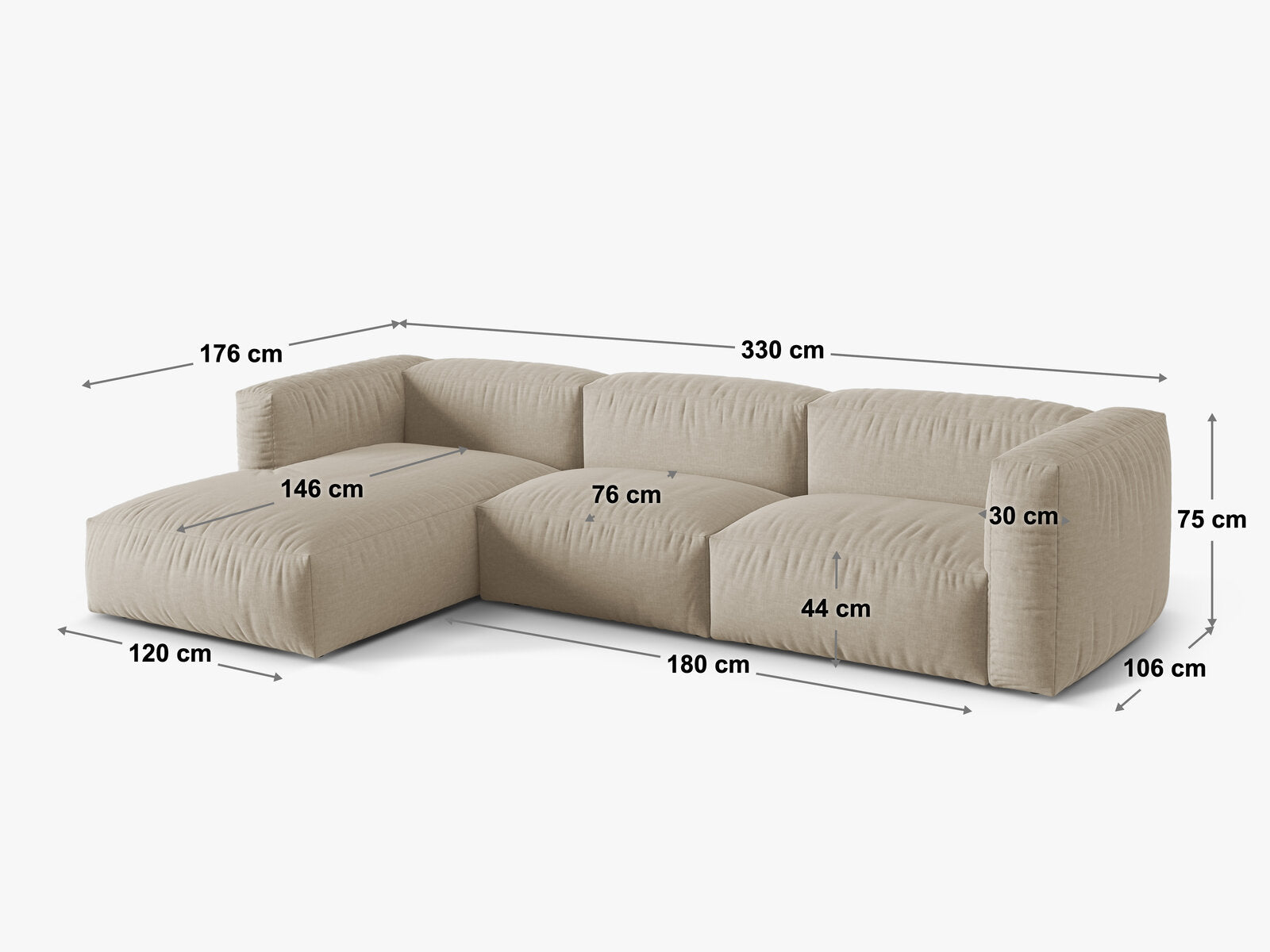Micadoni Ecksofa Martina 3-Sitzer Links Boucle Monet Beige