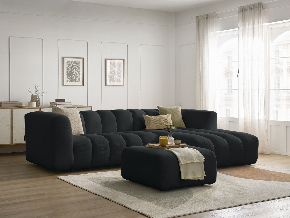 Bobochic Talia Ecksofa mit Pouf Melange-Stoff Schwarz Ecke rechts